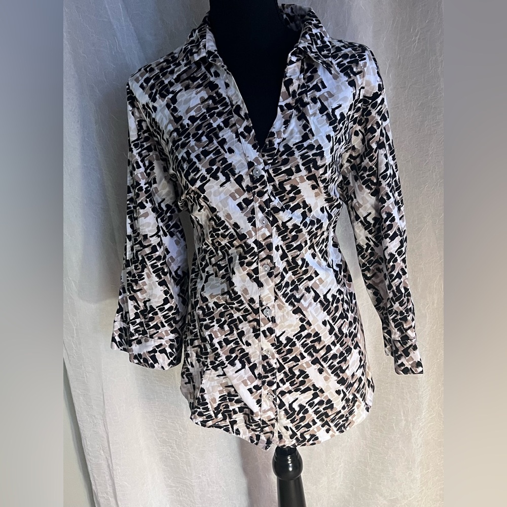212 Collection Beige and Black Animal Print Blouse